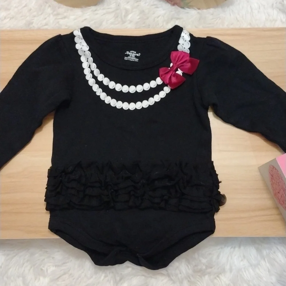 Little Treasures 6-9 Months Black Onesie With Tutu and Purple Bow